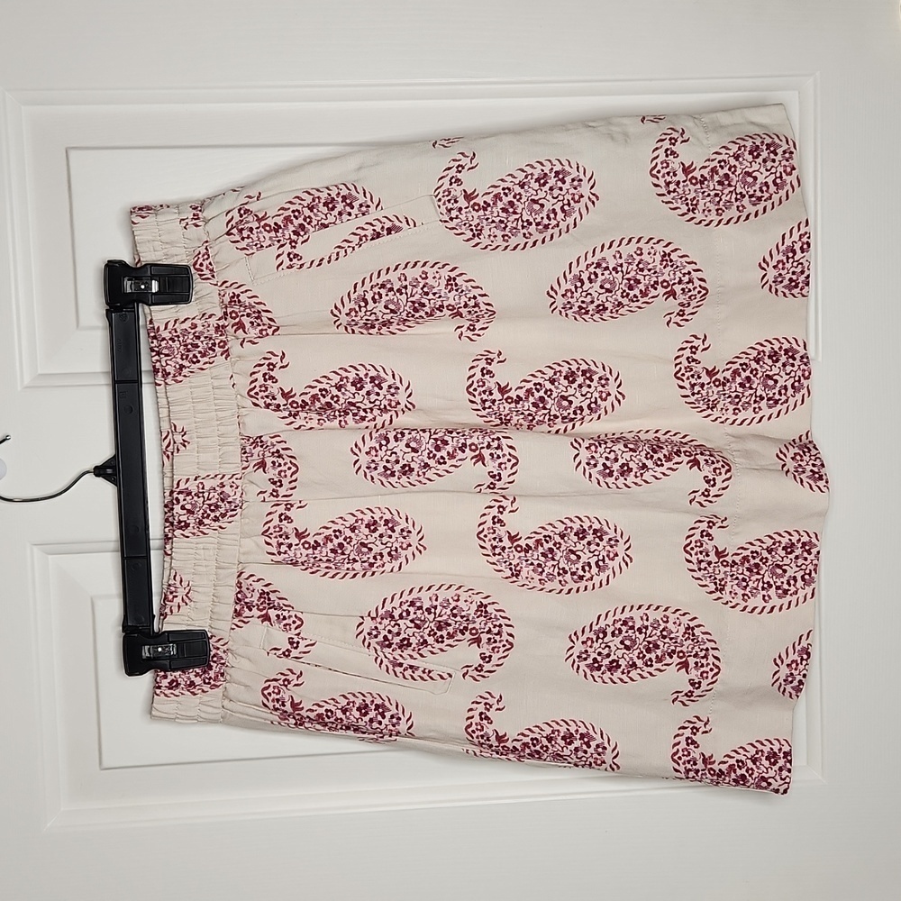 Loft Beige Maroon Paisley Print Linen Blend Skirt Size S NWT